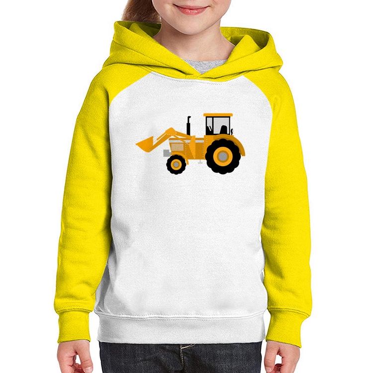 Moletom Infantil Trator Pá Carregadeira Amarelo - Branco/Amarelo