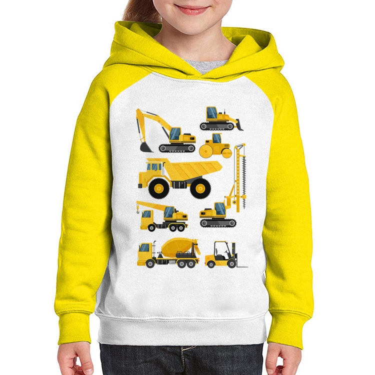 Moletom Infantil Veículos de construção - Branco/Amarelo