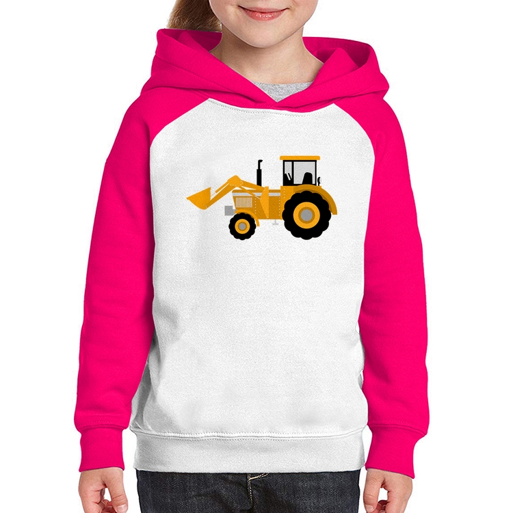 Moletom Infantil Trator Pá Carregadeira Amarelo - Branco/Rosa