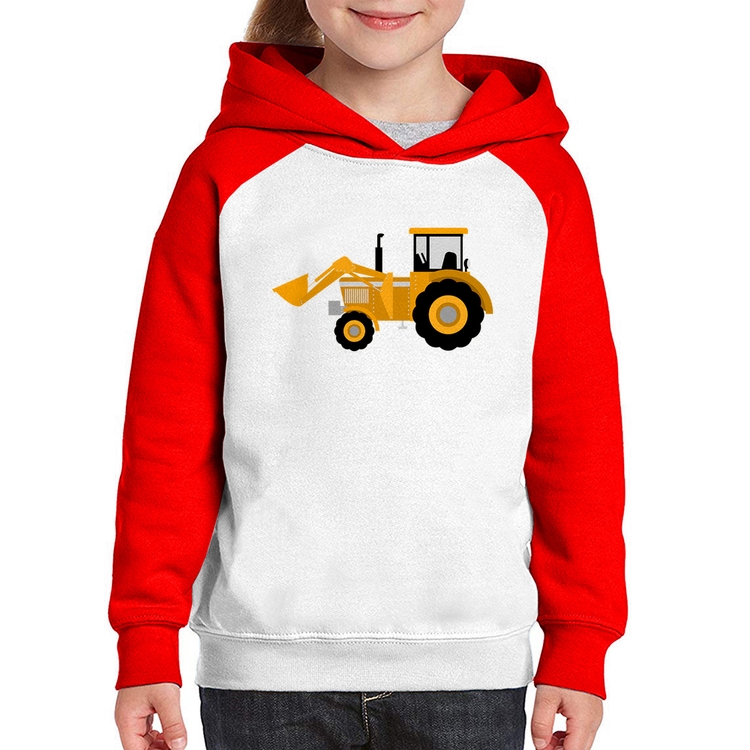 Moletom Infantil Trator Pá Carregadeira Amarelo - Branco/Vermelho