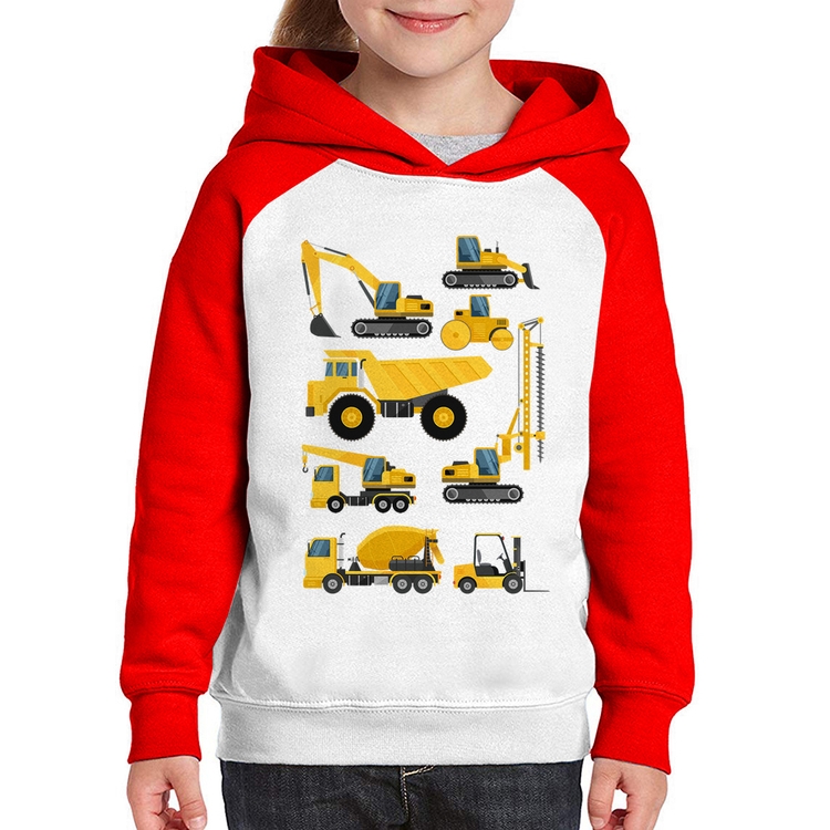 Moletom Infantil Veículos de construção - Branco/Vermelho