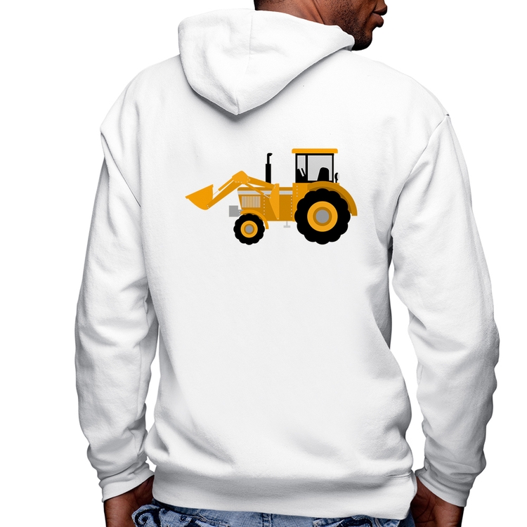 Blusa Moletom Trator Pá Carregadeira Amarelo Masculina com Capuz e Zíper - Branca