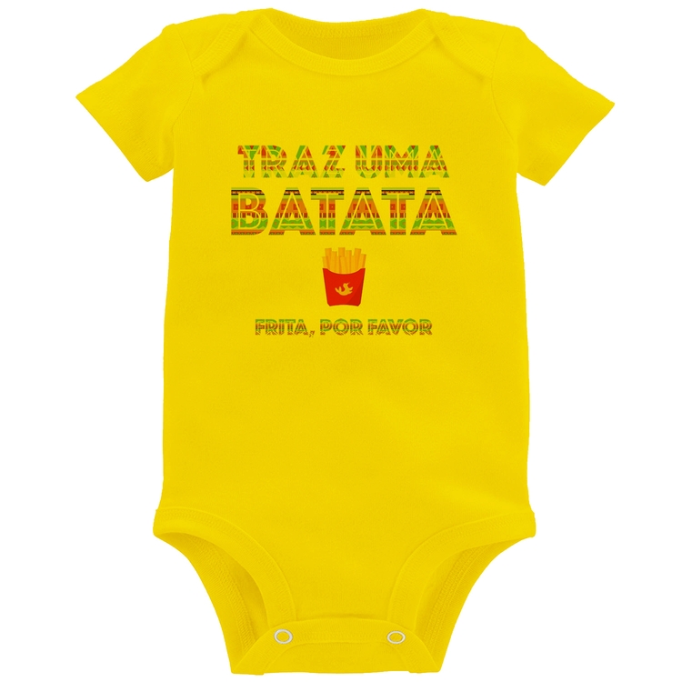 Body Bebê Traz uma batata, frita por favor - Amarelo