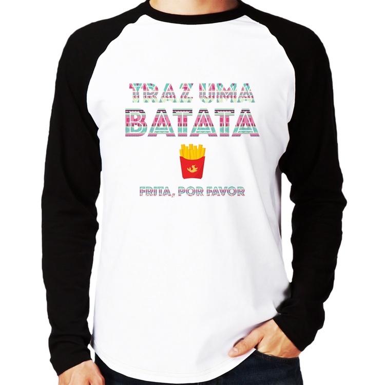 Camiseta Raglan Traz uma batata, frita por favor Manga Longa