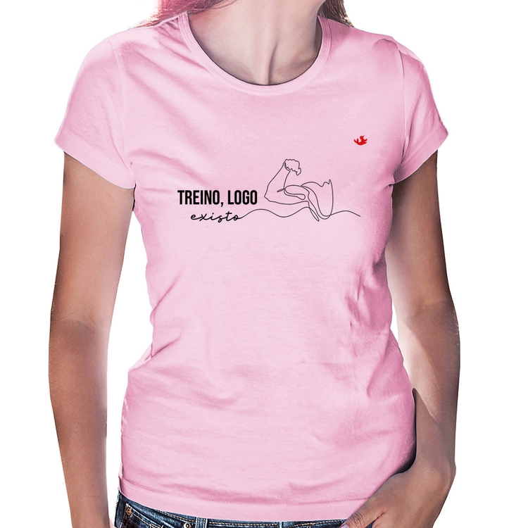 Baby Look Treino, logo existo - Rosa Bebê