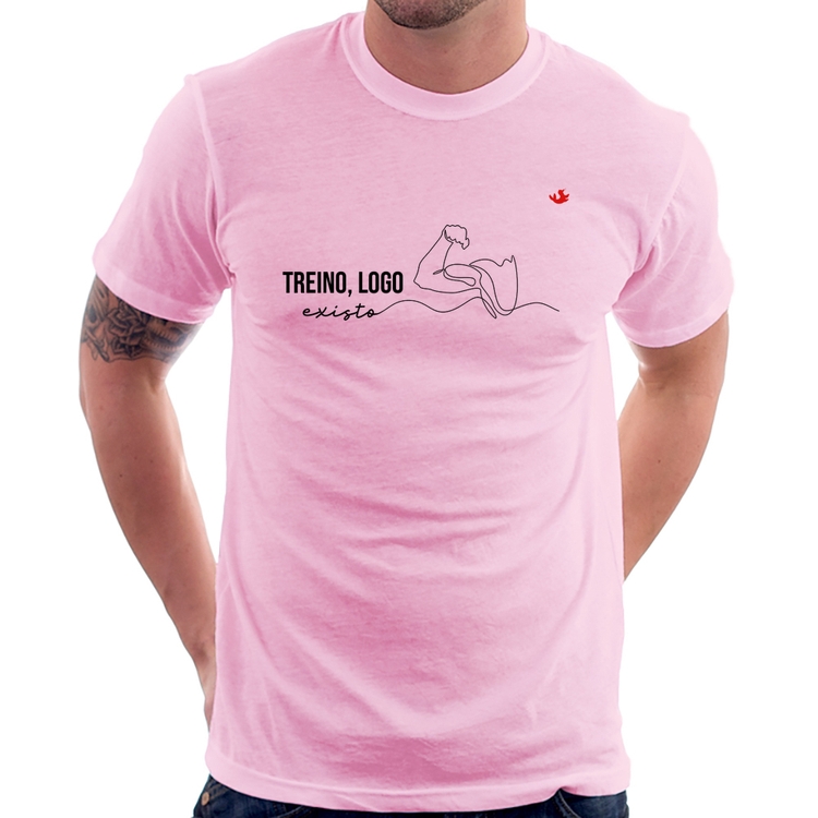 Camiseta Treino, logo existo - Rosa Bebê