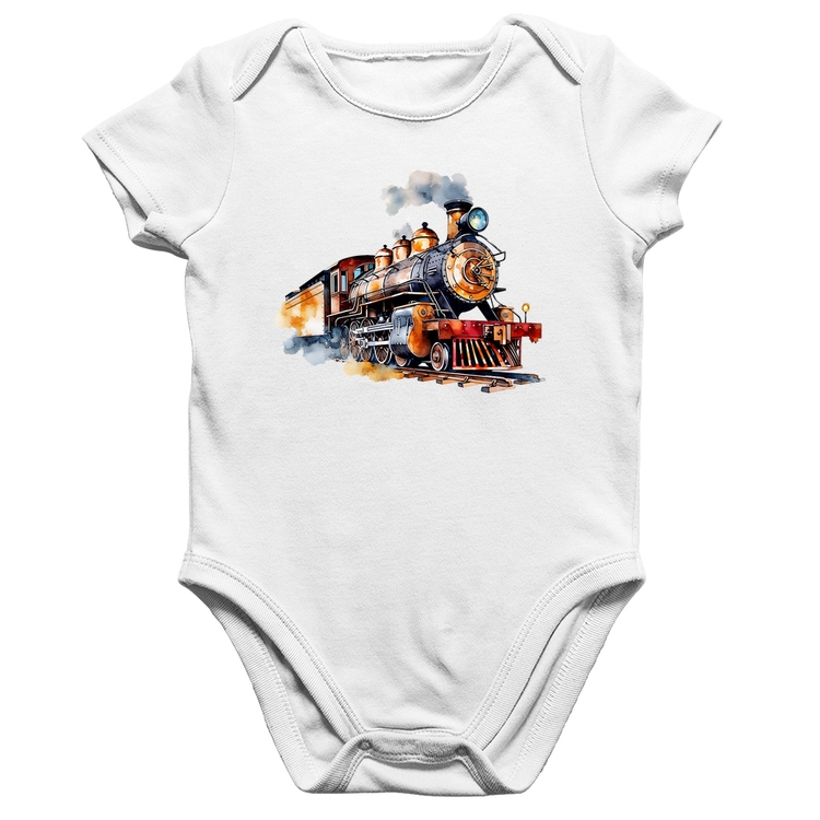 Body Bebê Algodão Trem Watercolor - Branco