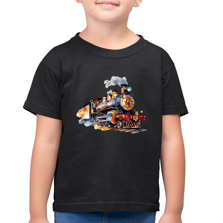 Camiseta Algodão Infantil Trem Watercolor