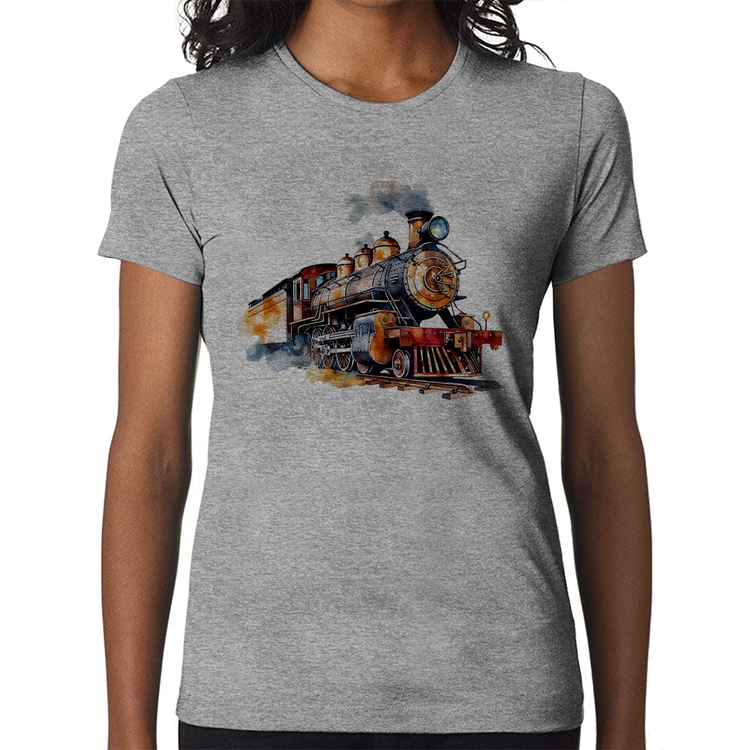 Baby Look Trem Watercolor - Cinza