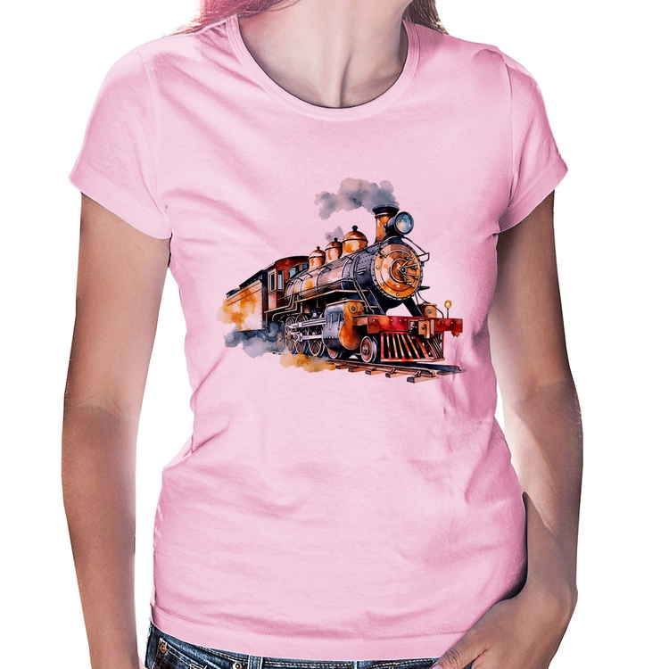 Baby Look Trem Watercolor - Rosa Bebê