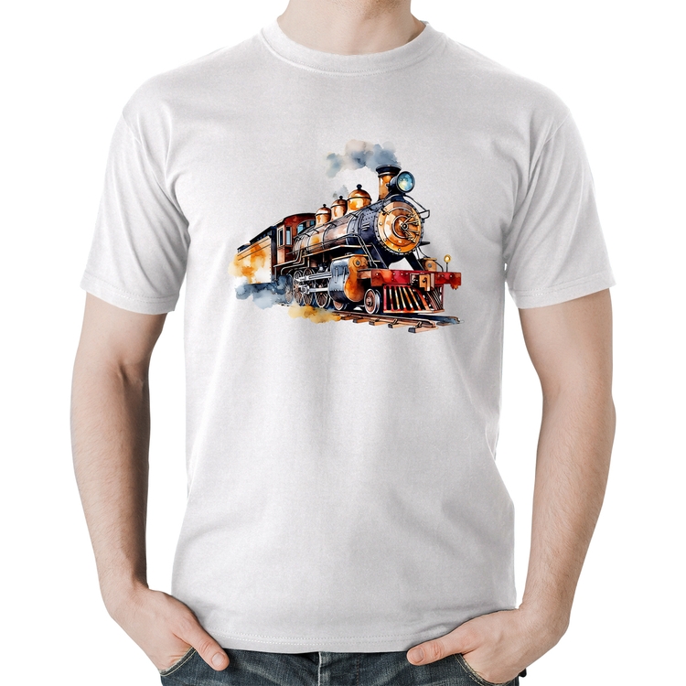Camiseta Algodão Trem Watercolor - Branca