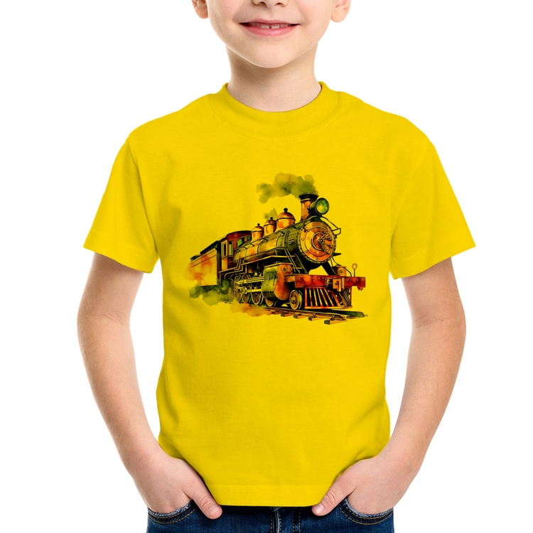 Camiseta Infantil Trem Watercolor - Amarela