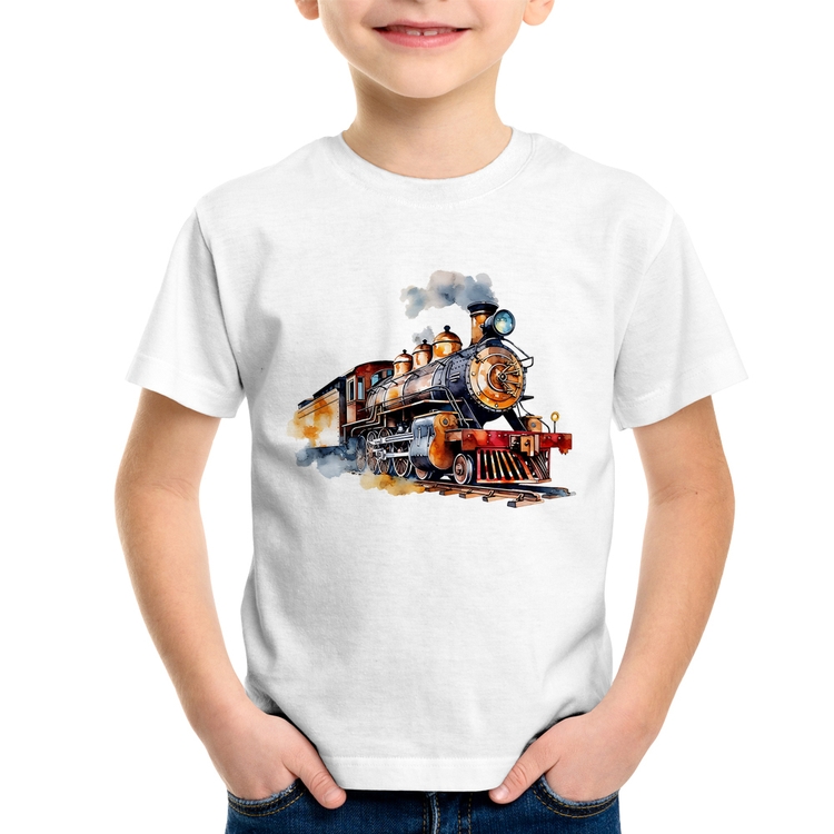 Camiseta Infantil Trem Watercolor