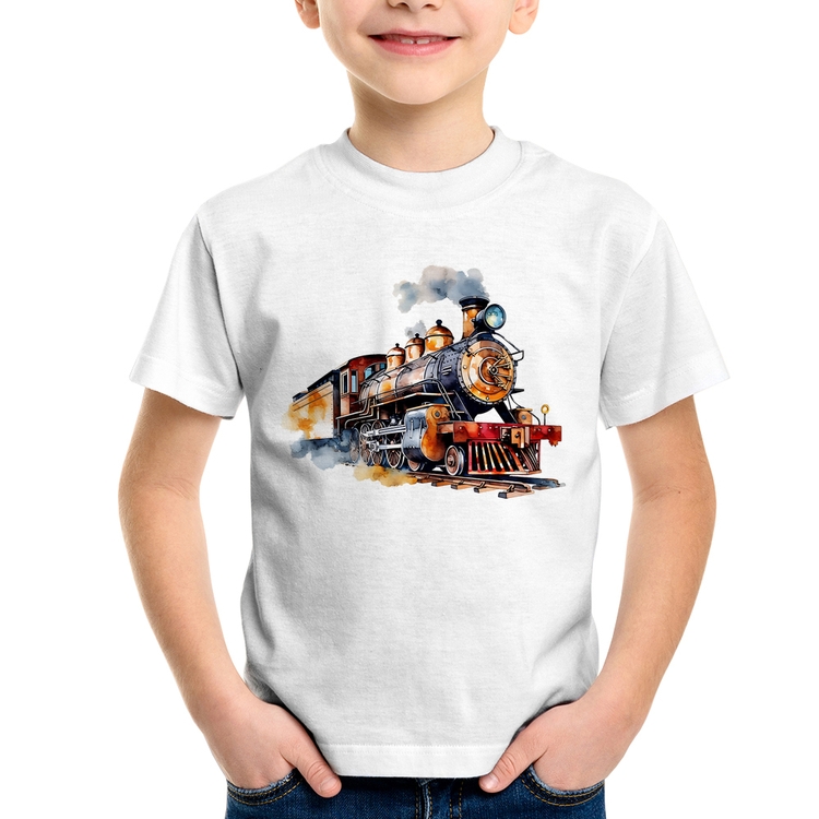 Camiseta Infantil Trem Watercolor