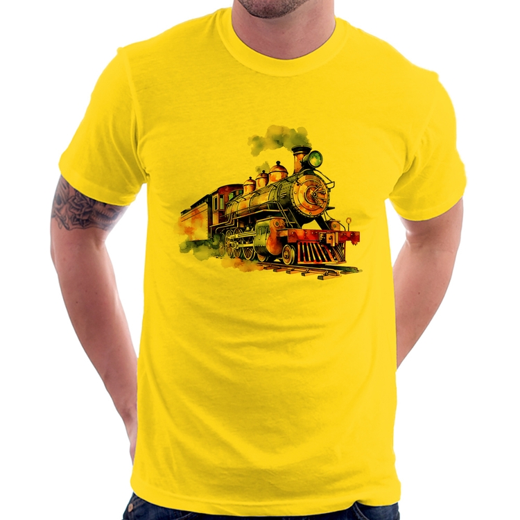 Camiseta Trem Watercolor - Amarela