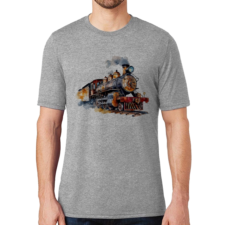 Camiseta Trem Watercolor - Cinza