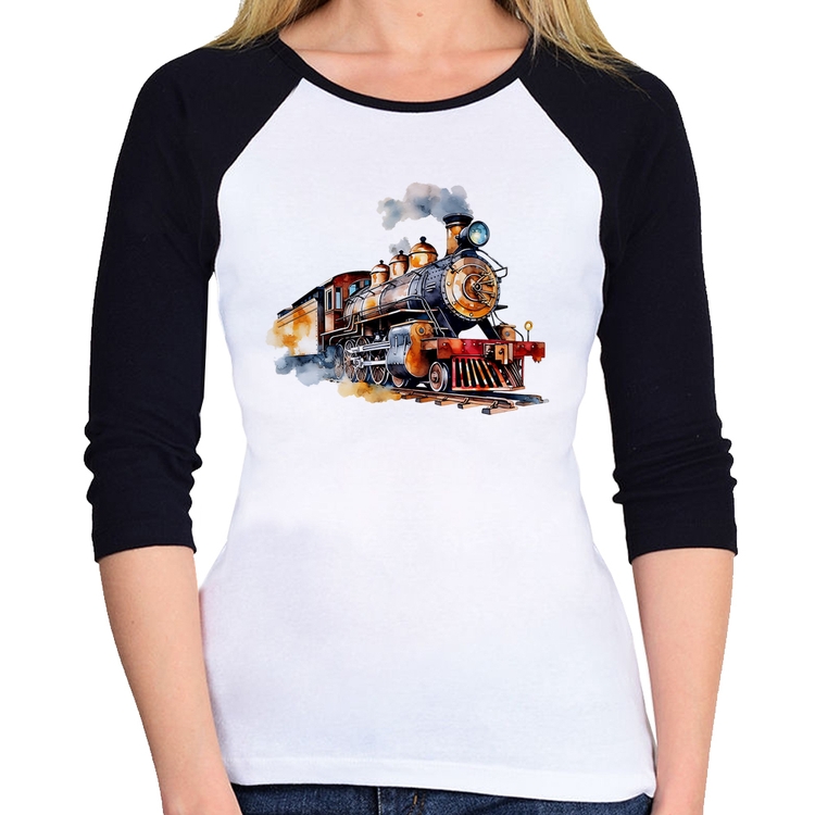 Baby Look Raglan Trem Watercolor Manga 3/4