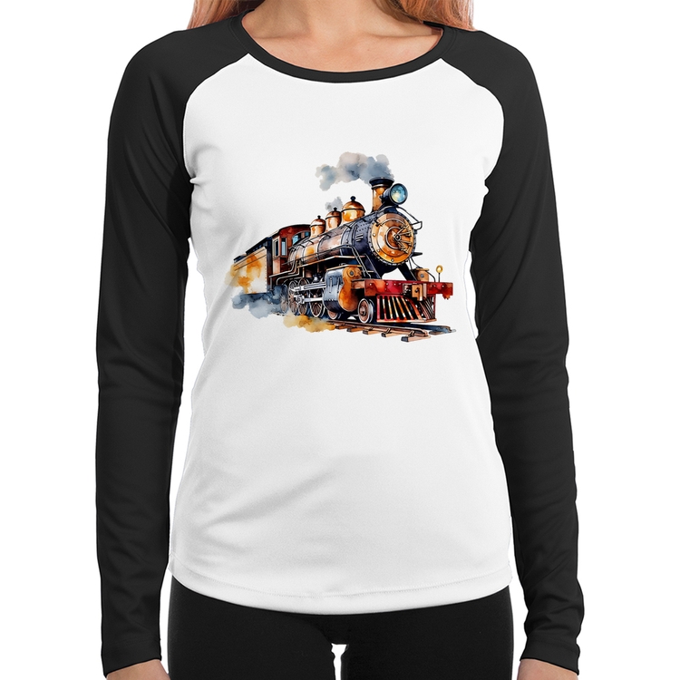 Baby Look Raglan Trem Watercolor Manga Longa
