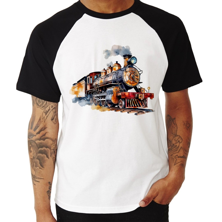 Camiseta Raglan Trem Watercolor