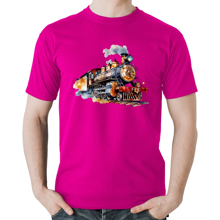 Camiseta Algodão Trem Watercolor - Rosa