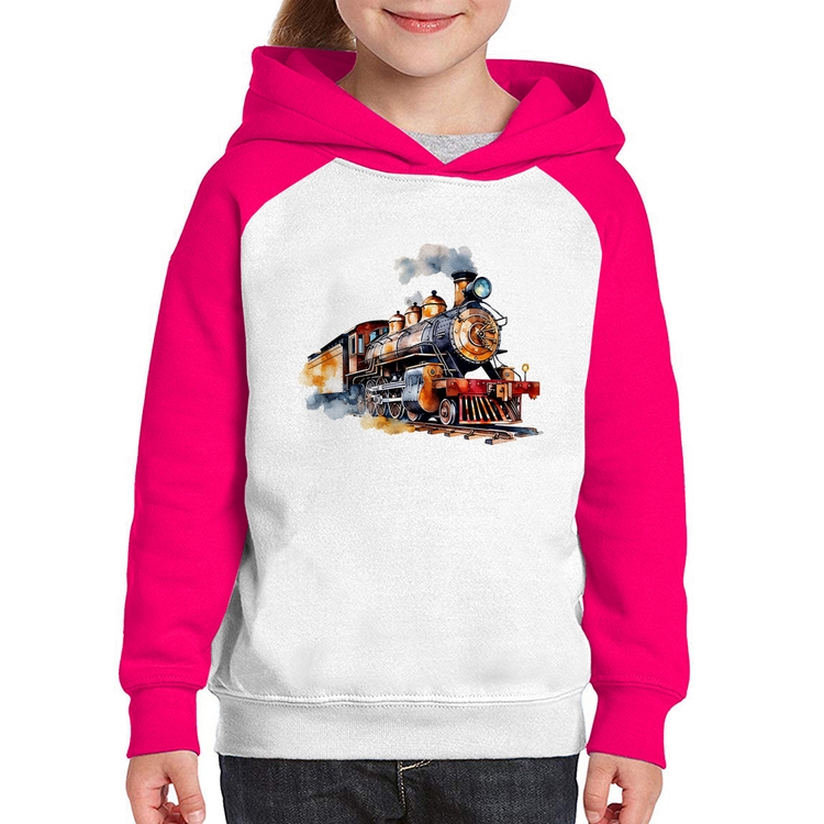 Moletom Infantil Trem Watercolor - Branco/Rosa