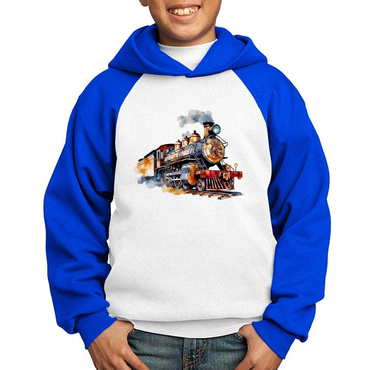 Moletom Infantil Trem Watercolor - Branco/Azul