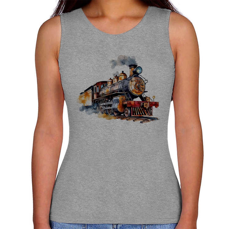 Regata Feminina Trem Watercolor - Cinza