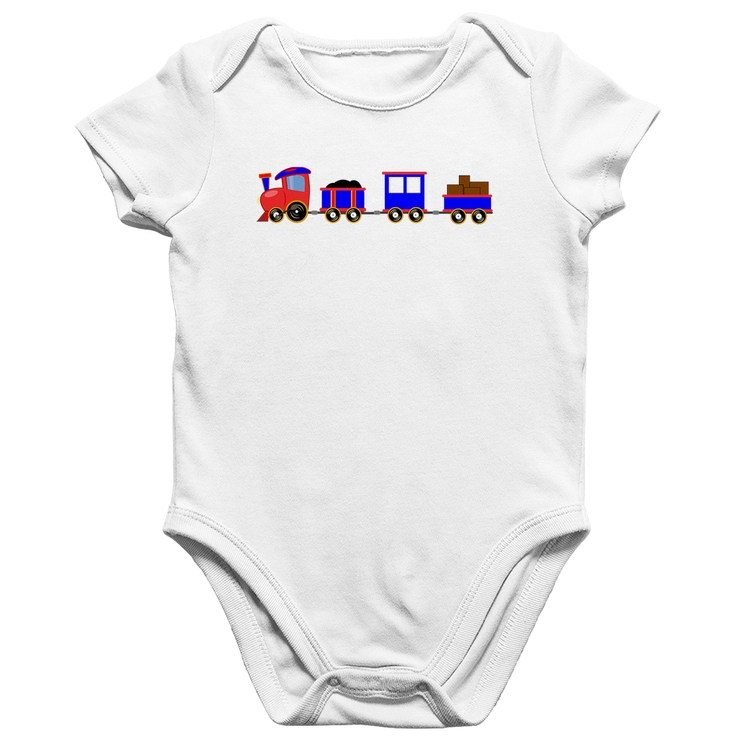 Body Bebê Algodão Trenzinho Azul - Branco