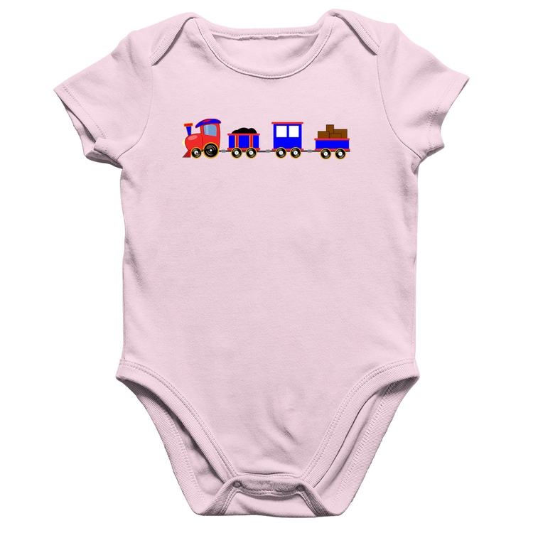 Body Bebê Algodão Trenzinho Azul - Rosa Bebê