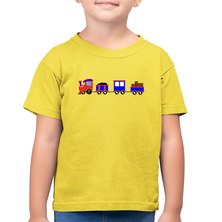 Camiseta Algodão Infantil Trenzinho Azul - Amarelo Canário