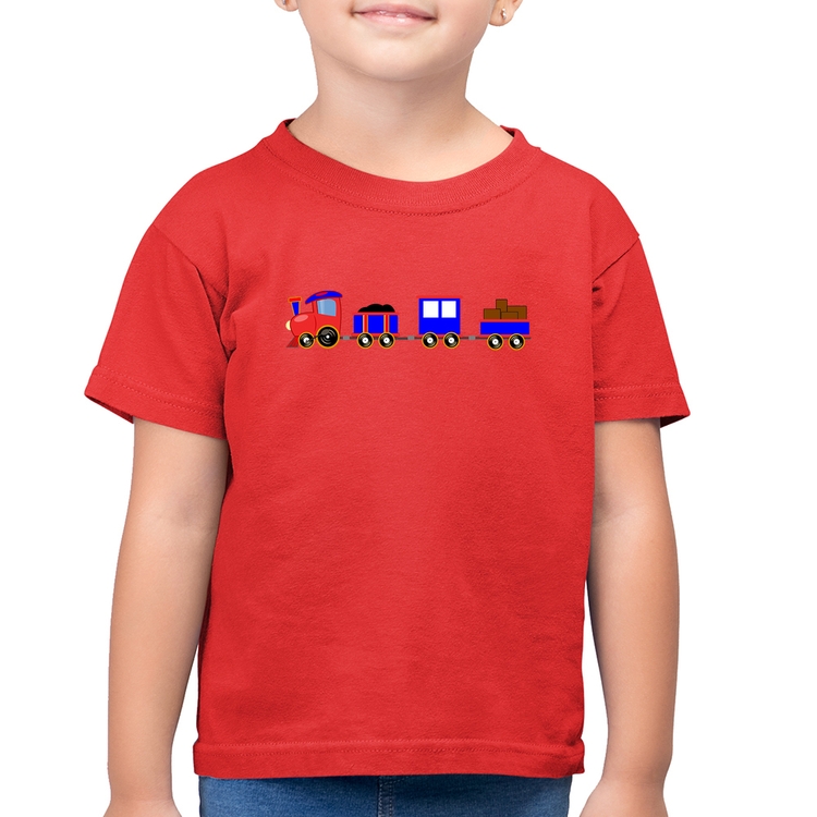 Camiseta Algodão Infantil Trenzinho Azul - Vermelha
