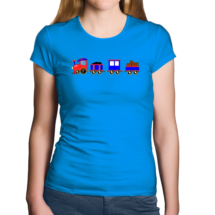 Baby Look Algodão Trenzinho Azul - Azul