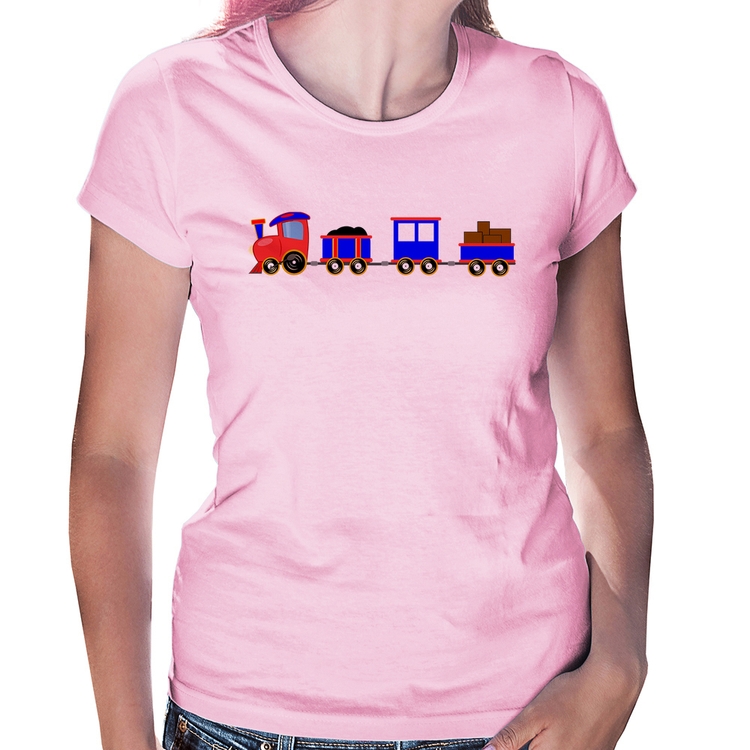 Baby Look Trenzinho Azul - Rosa Bebê