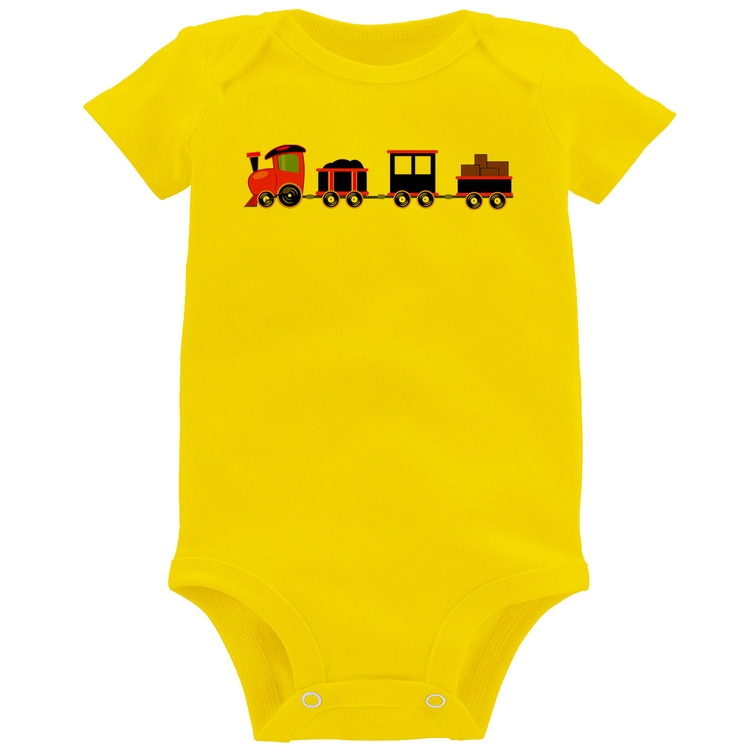 Body Bebê Trenzinho Azul - Amarelo