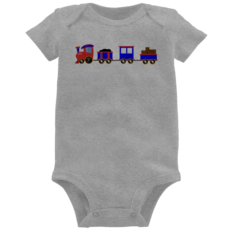 Body Bebê Trenzinho Azul - Cinza