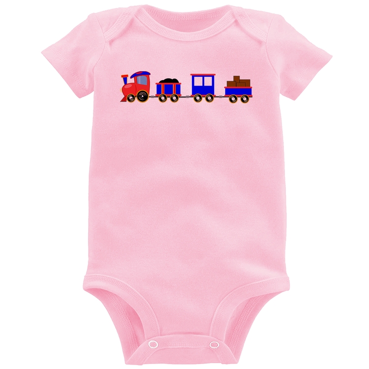 Body Bebê Trenzinho Azul - Rosa Bebê