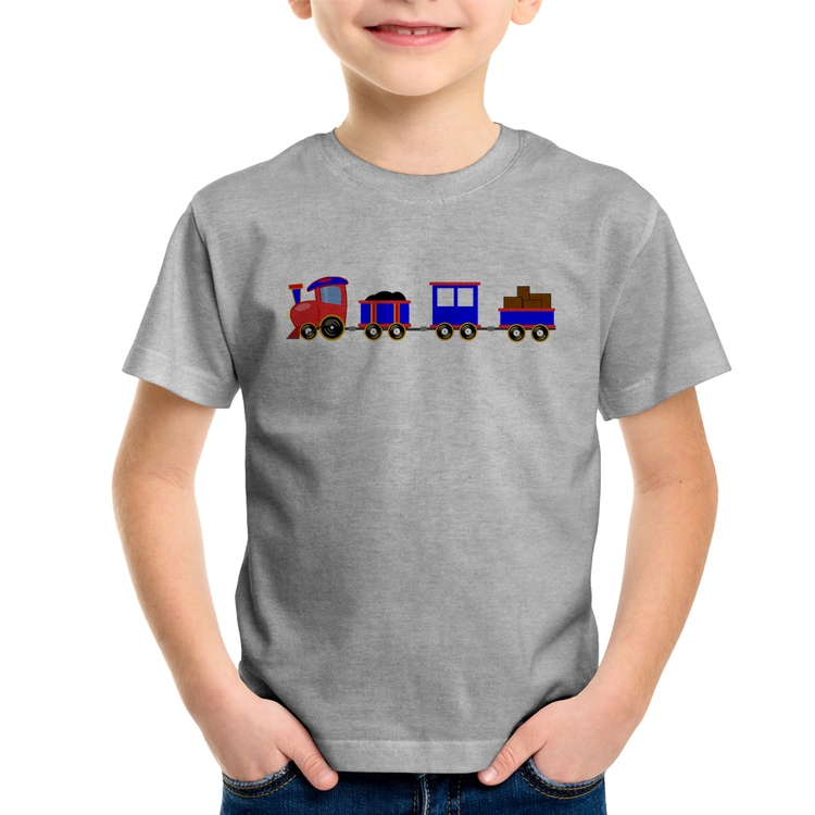 Camiseta Infantil Trenzinho Azul - Cinza