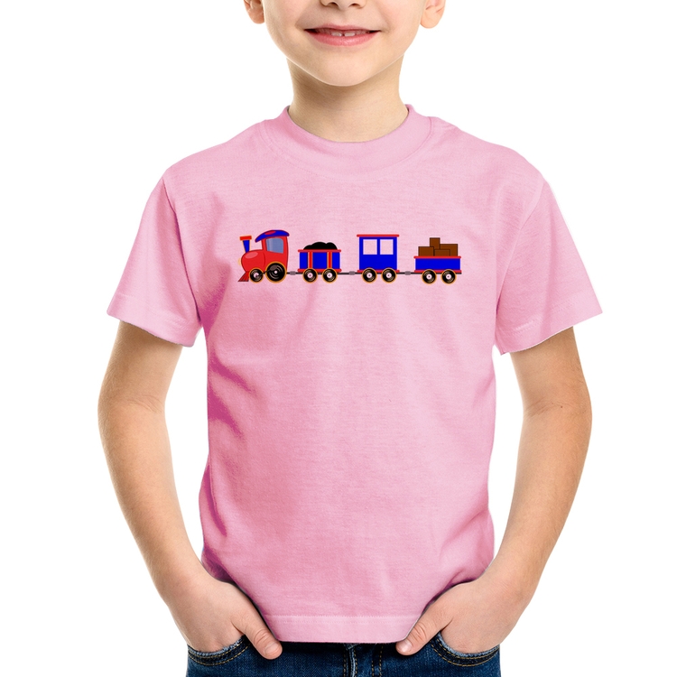 Camiseta Infantil Trenzinho Azul - Rosa Bebê