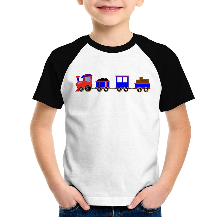 Camiseta Raglan Infantil Trenzinho Azul