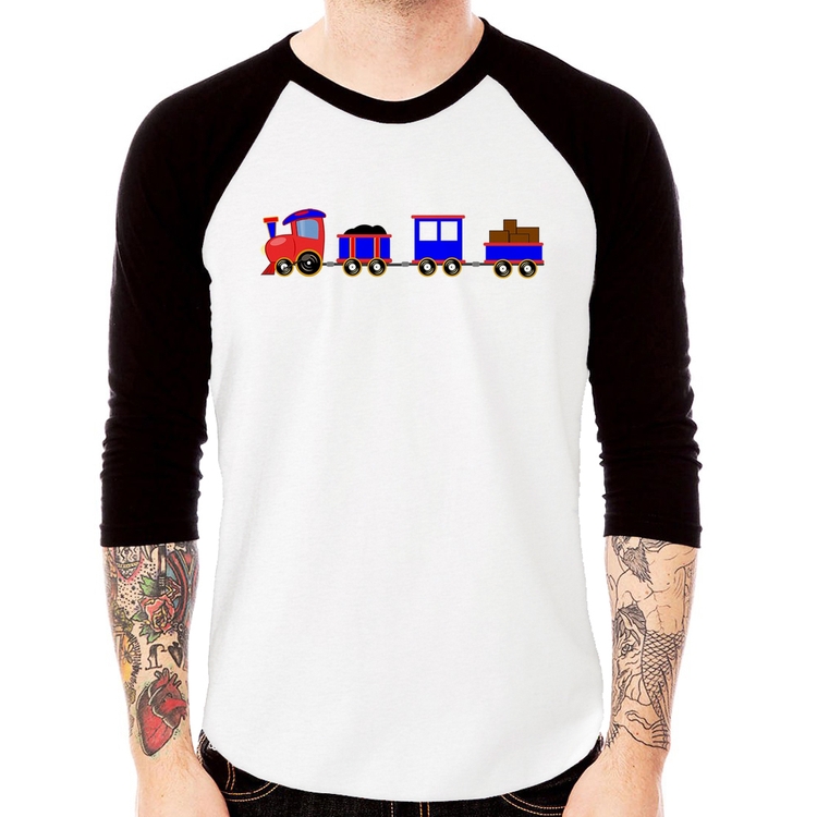 Camiseta Raglan Trenzinho Azul Manga 3/4