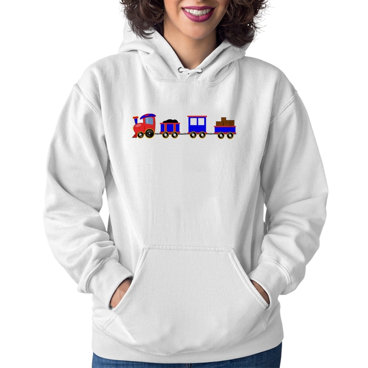 Moletom Feminino Trenzinho Azul - Branco