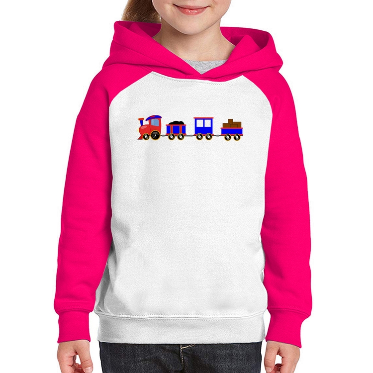 Moletom Infantil Trenzinho Azul - Branco/Rosa