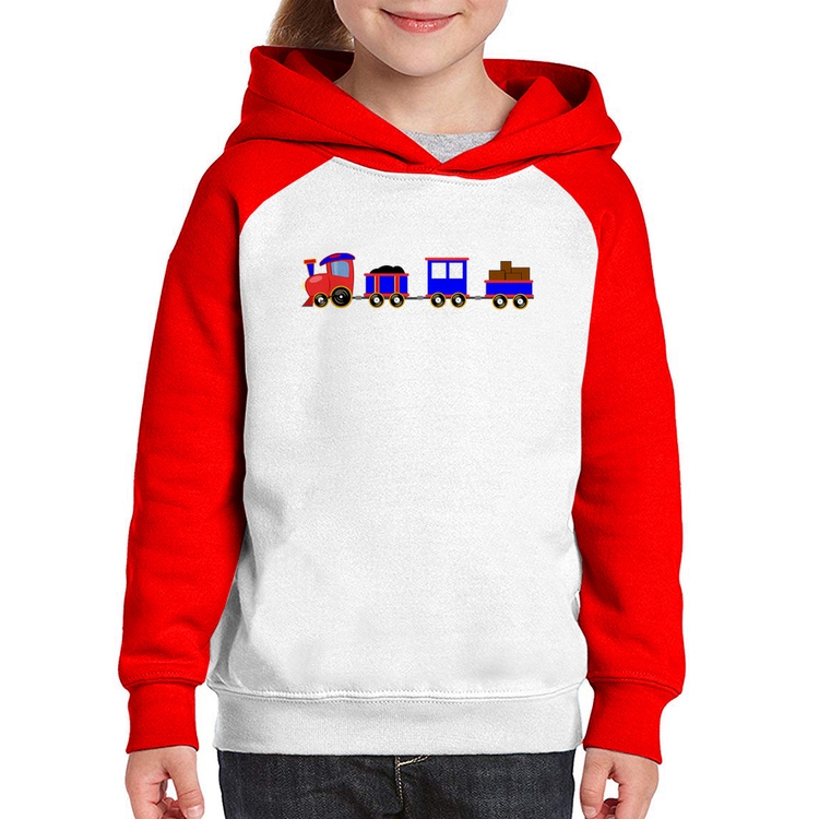 Moletom Infantil Trenzinho Azul - Branco/Vermelho