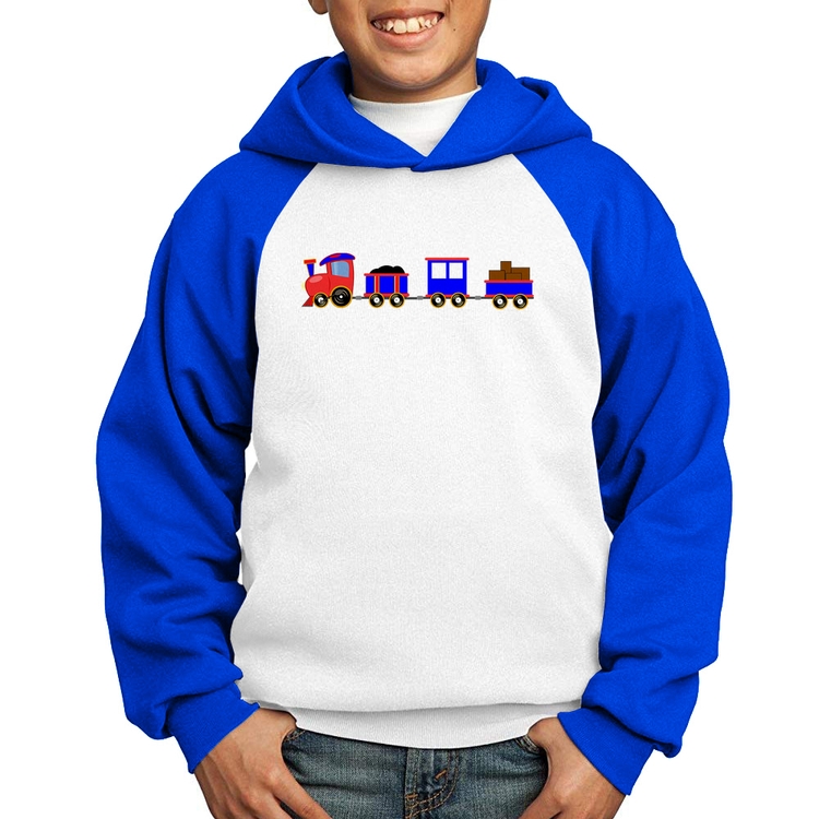 Moletom Infantil Trenzinho Azul - Branco/Azul