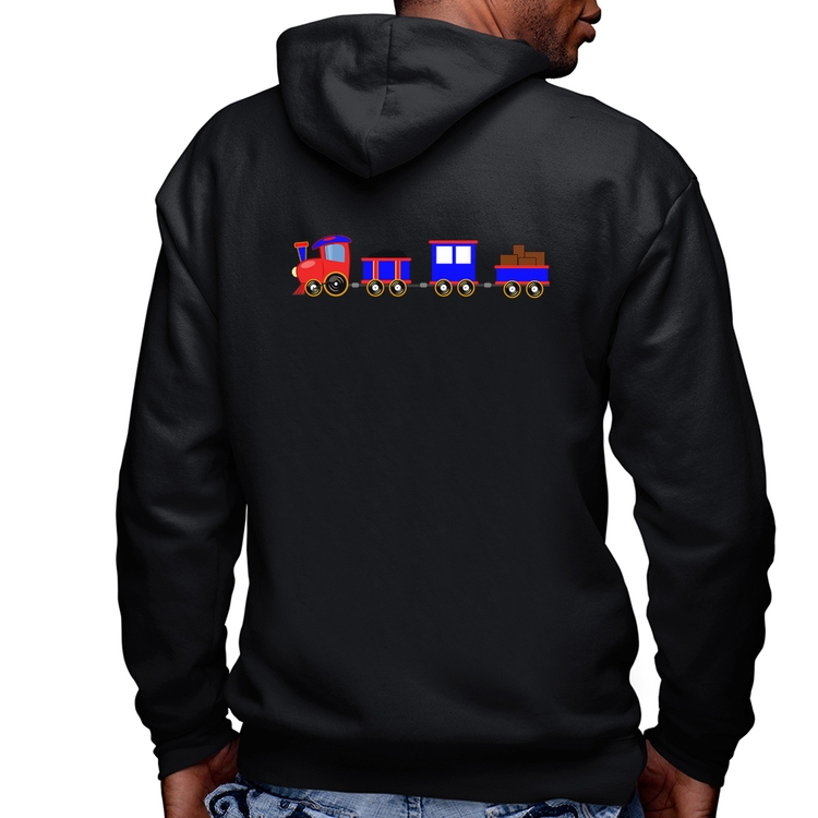 Blusa Moletom Trenzinho Azul Masculina com Capuz e Zíper
