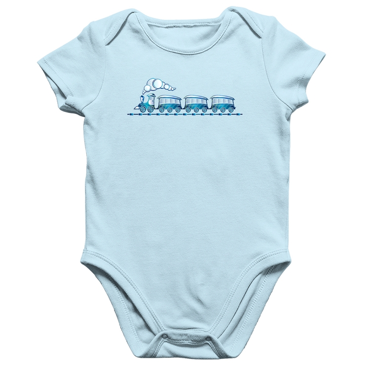 Body Bebê Algodão Trenzinho Brinquedo - Azul Bebê