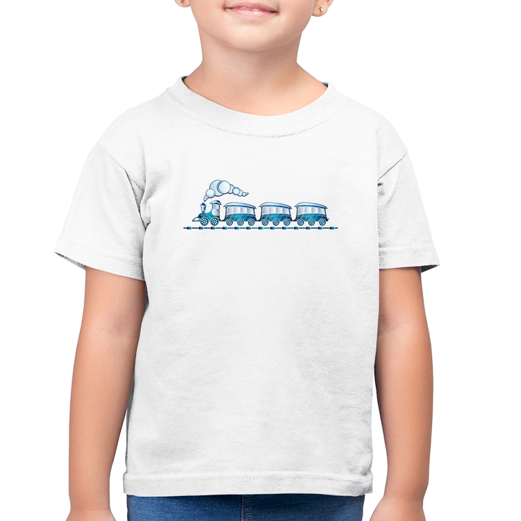 Camiseta Algodão Infantil Trenzinho Brinquedo - Branca