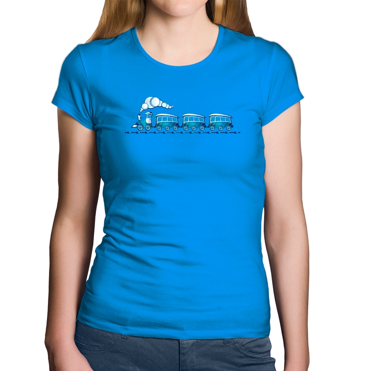 Baby Look Algodão Trenzinho Brinquedo - Azul