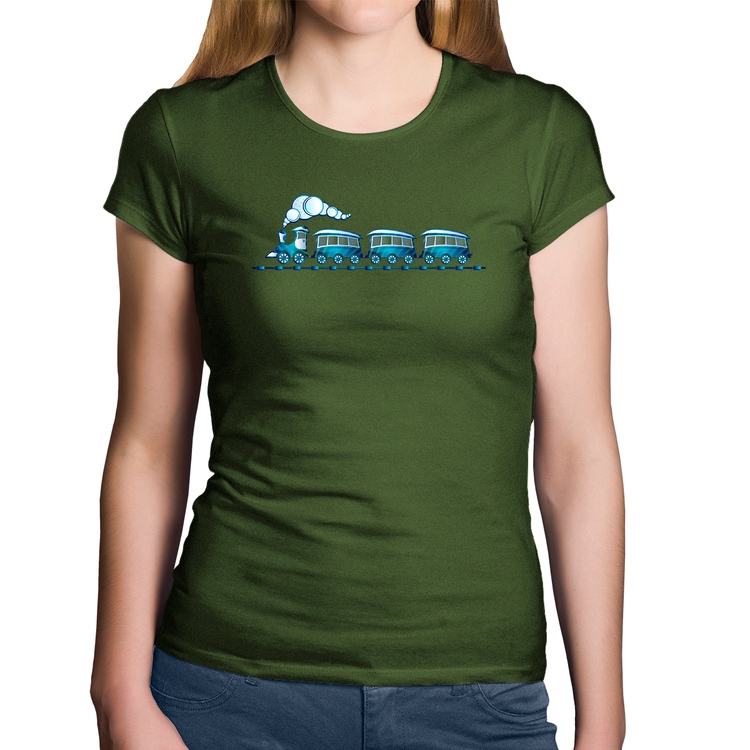 Baby Look Algodão Trenzinho Brinquedo - Musgo