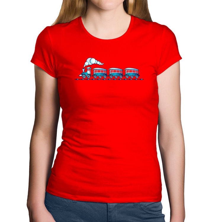 Baby Look Algodão Trenzinho Brinquedo - Vermelha